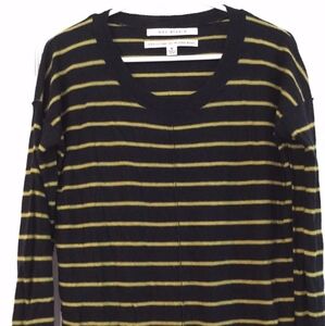 Max Studio Navy and Lime Green Striped Sweater